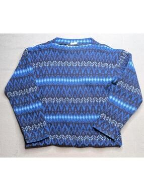 VTG Iceland Sweater Pullover Womens M/L Blue Lambswool Fair Isle Nordic Winter